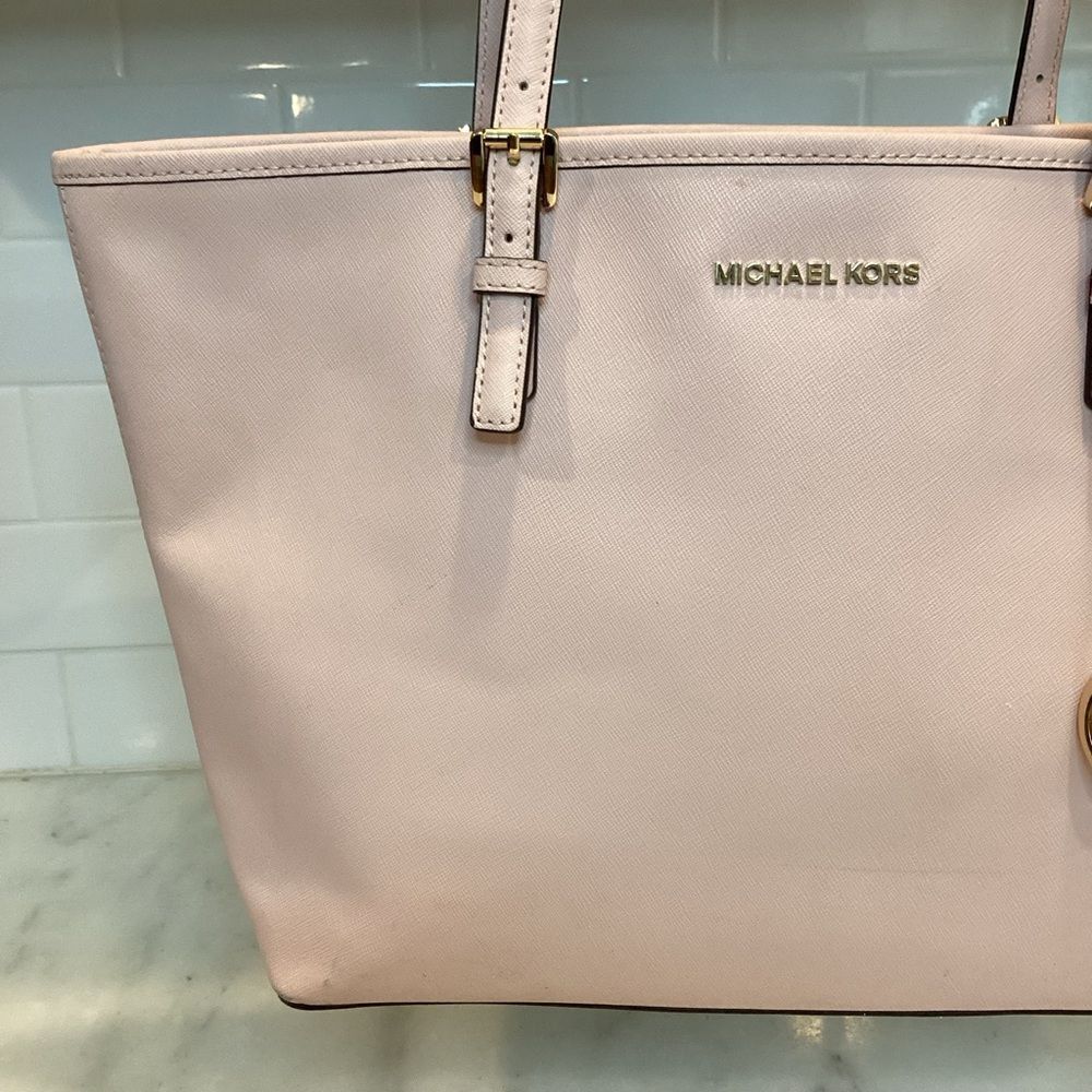 Michael Kors Purse Handbag Leather Jet Set Carry All Pink Tote Bag Pocketbook - Picture 2 of 16